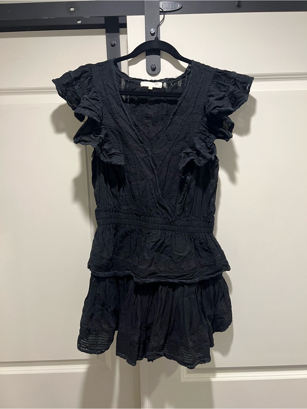 LoveShackFancy Black Ruffled Mini Dress